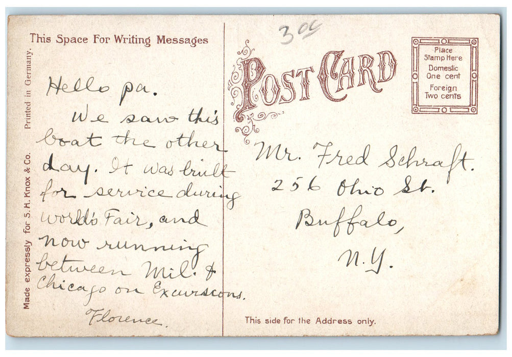 c1910's The Whaleback Excursion Boat Scene Chicago Illinois IL Unposted Postcard