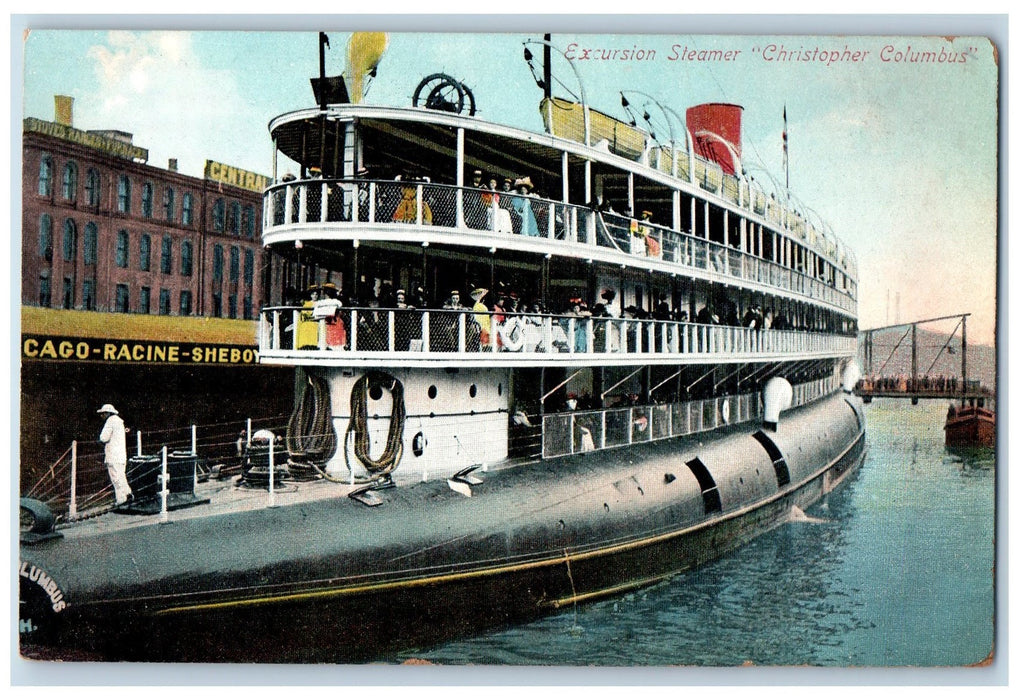 c1910's Excursion Steamer Christopher Columbus Chicago Illinois IL Postcard