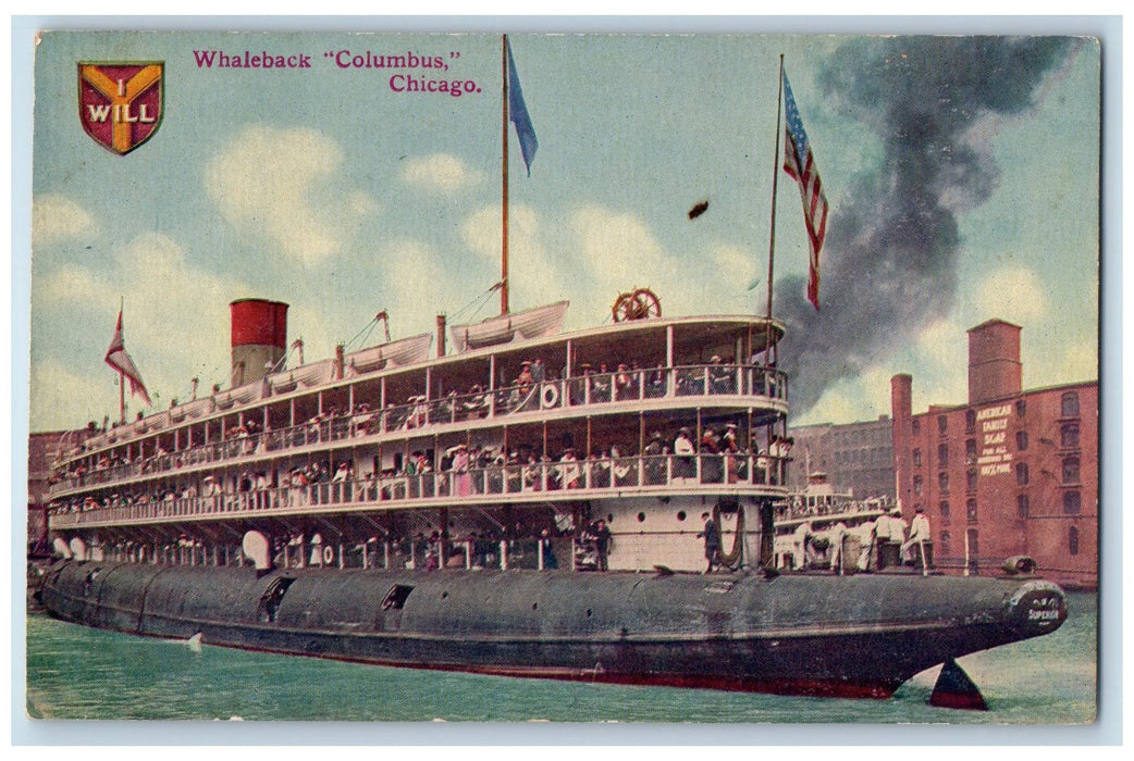 c1910's Whaleback Columbus Scene Chicago Illinois IL Unposted Steamer Postcard
