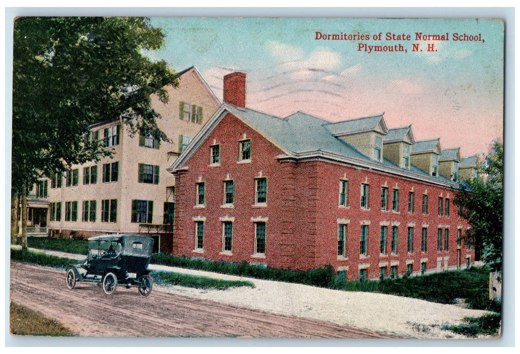 1916 Dormitories State Normal School Building Classic Cars Plymouth NH Postcard