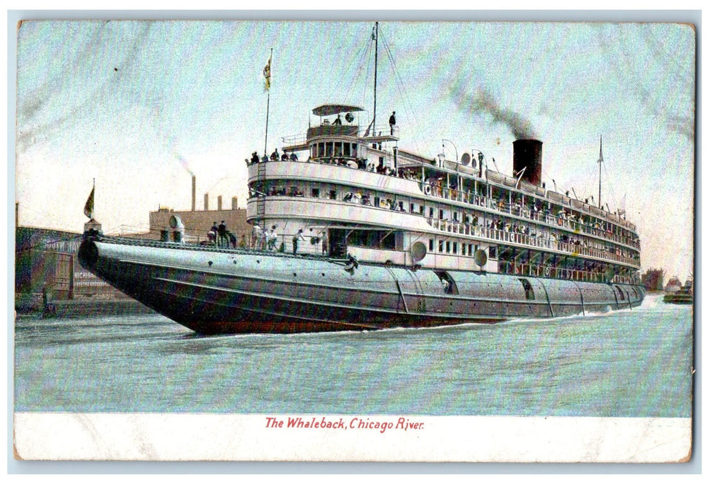 c1905's The Whaleback Steamship Scene Chicago Illinois IL Unposted Postcard