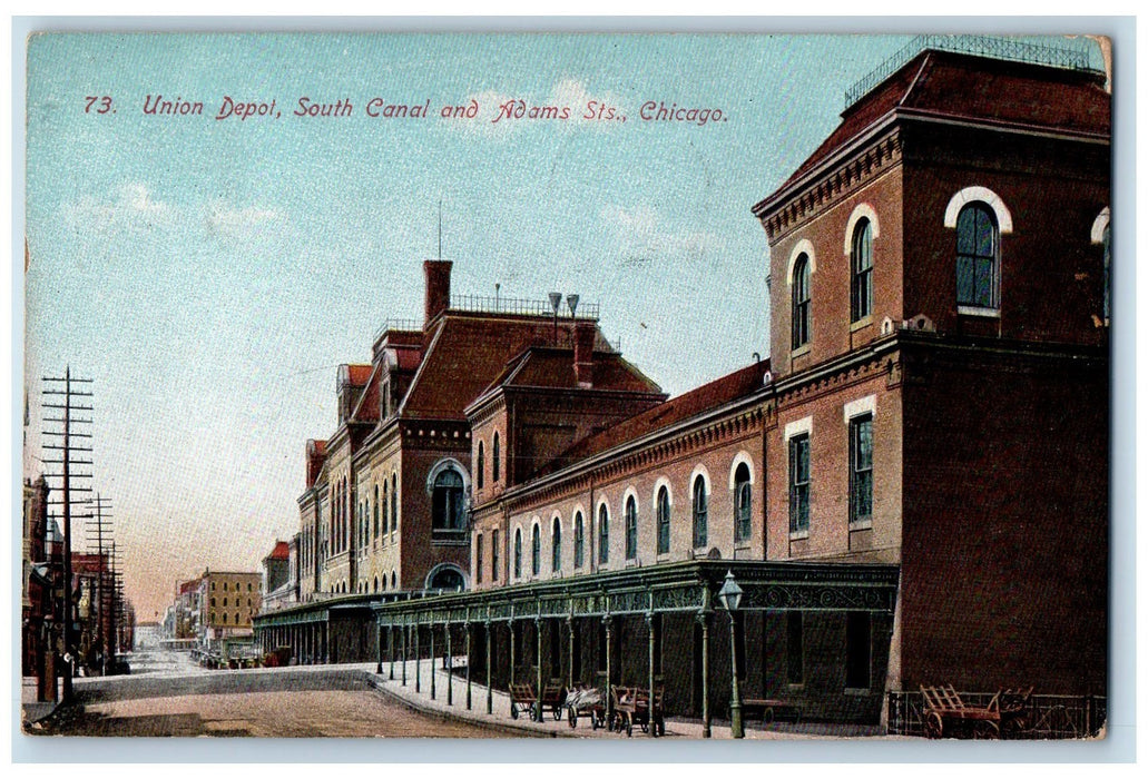 1909 Union Depot South Canal And Adams Streets View Chicago Illinois IL Postcard