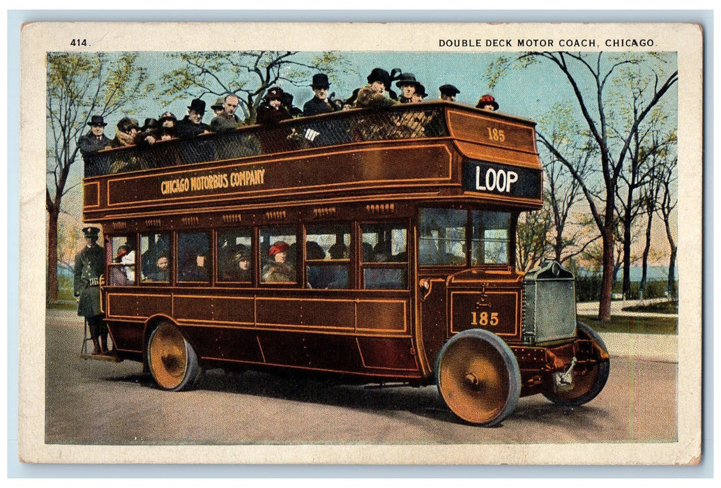 c1940's Double Deck Motor Coach Chicago Illinois IL Unposted Motorbus Postcard