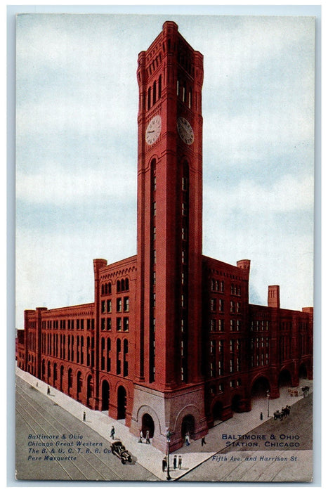 c1910's Baltimore And Ohio Station Roadside Scene Chicago Illinois IL Postcard