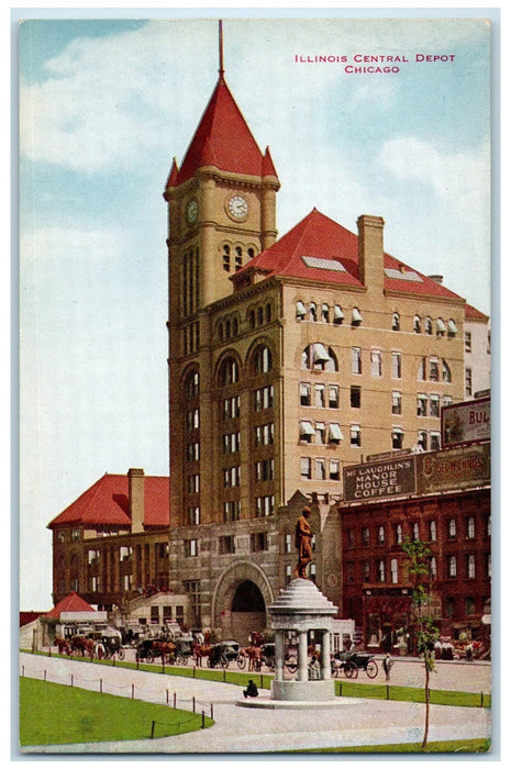 c1940's Illinois Central Depot Roadside Chicago Illinois IL Unposted Postcard