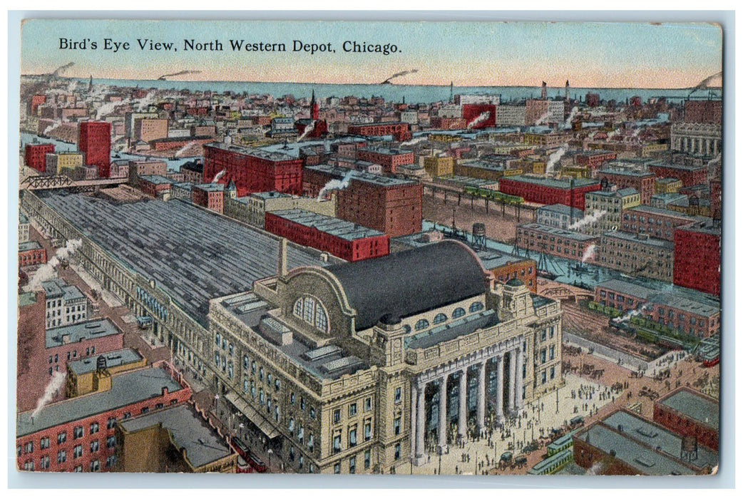 c1940's Bird's Eye View North Western Depot Scene Chicago Illinois IL Postcard