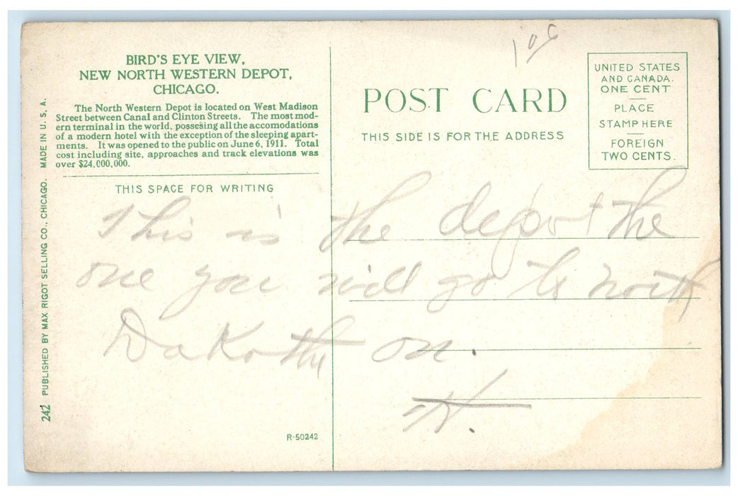 c1940's Bird's Eye View North Western Depot Scene Chicago Illinois IL Postcard