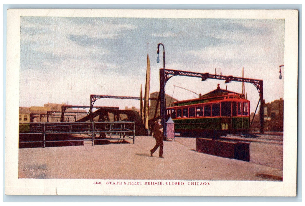 c1910's State Street Bridge Closed Chicago Illinois IL Unposted Train Postcard