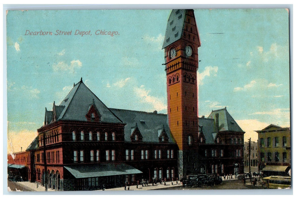 1911 Dearborn Street Depot Exterior Roadside Chicago Illinois IL Posted Postcard