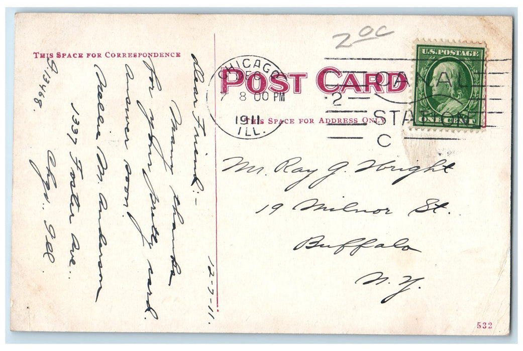 1911 Dearborn Street Depot Exterior Roadside Chicago Illinois IL Posted Postcard