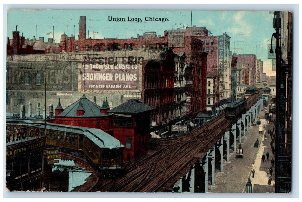 1913 Union Loop Railway Wabash Avenue Scene Chicago Illinois IL Posted Postcard
