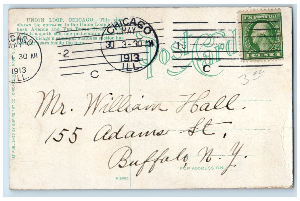 1913 Union Loop Railway Wabash Avenue Scene Chicago Illinois IL Posted Postcard