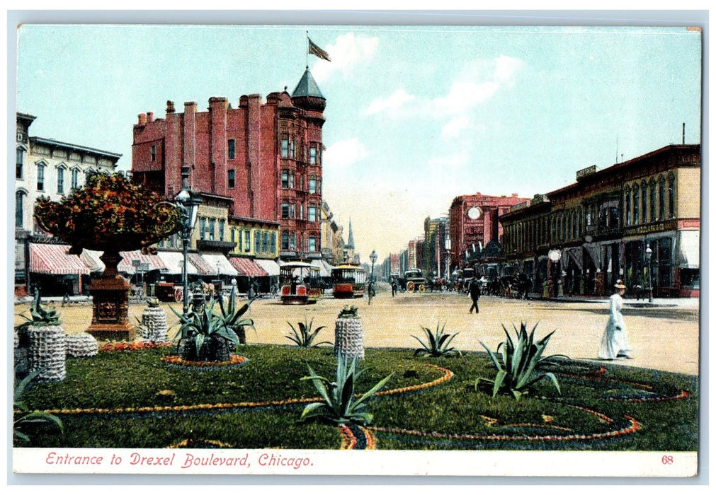 c1910's Entrance To Drexel Boulevard Scene Chicago Illinois IL Unposted Postcard