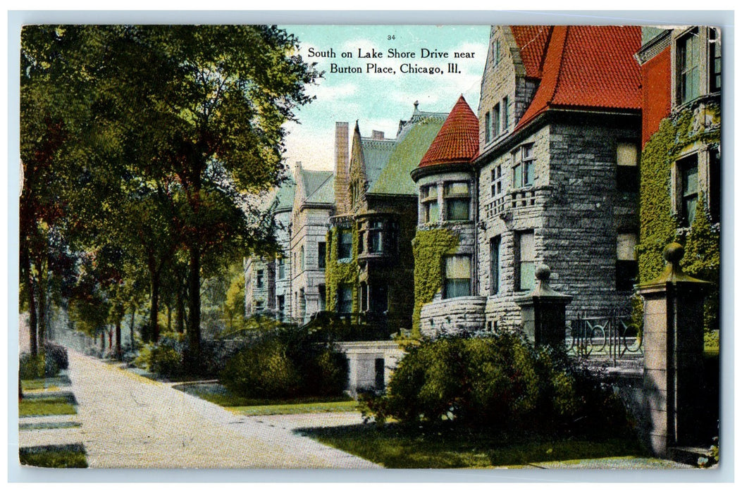 1909 South Lake Shore View Drive Near Burton Chicago Illinois IL Posted Postcard