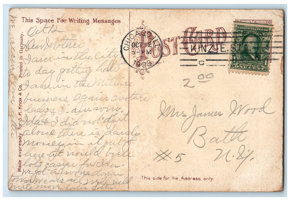 1908 Grand Boulevard Horse People Scene Chicago IL Unposted Lamppost Postcard
