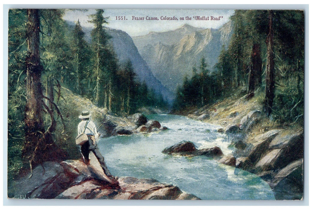 c1950's Fraser Canon River Fishing Mountains Moffat Road Colorado CO Postcard