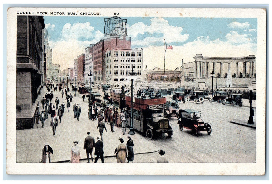 c1910's Double Deck Motorbus At Devon Ave. Chicago Illinois IL Unposted Postcard