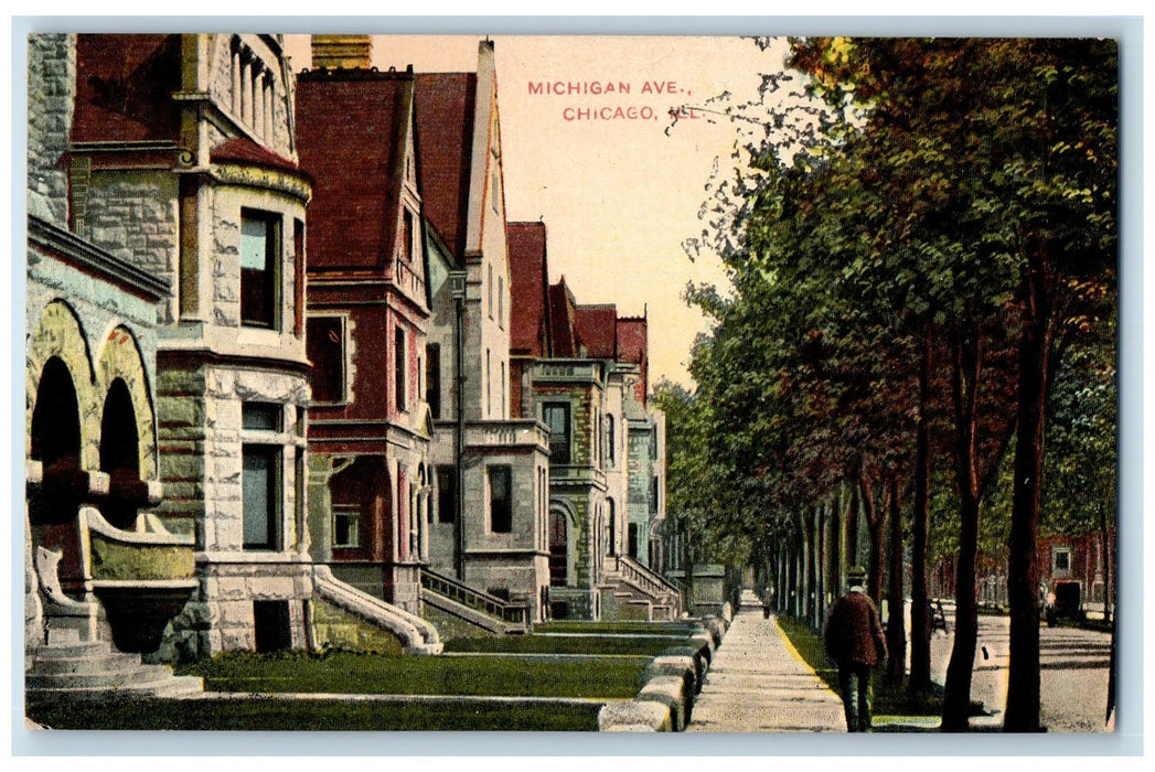 c1910's Michigan Avenue Chicago Illinois IL Unposted Vintage Houses Postcard