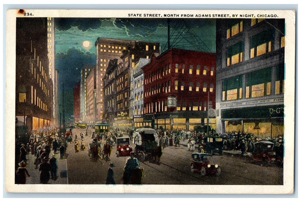 1920 State Streets North From Adams Street By Night Chicago Illinois IL Postcard