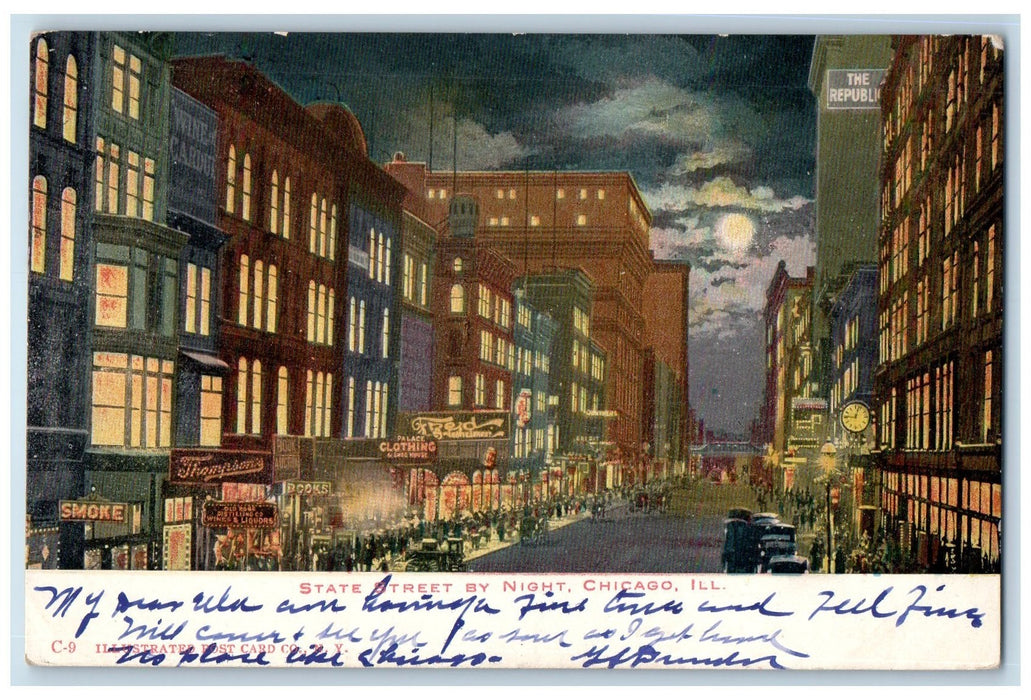1908 State Street By Night Palace Clothing Chicago Illinois IL Posted Postcard