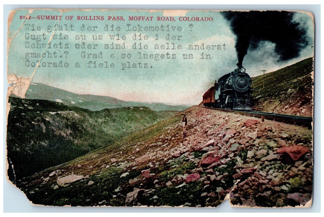 1909 Summit Of Rollins Pass Smokestacks Train Railroad Moffat Road CO Postcard