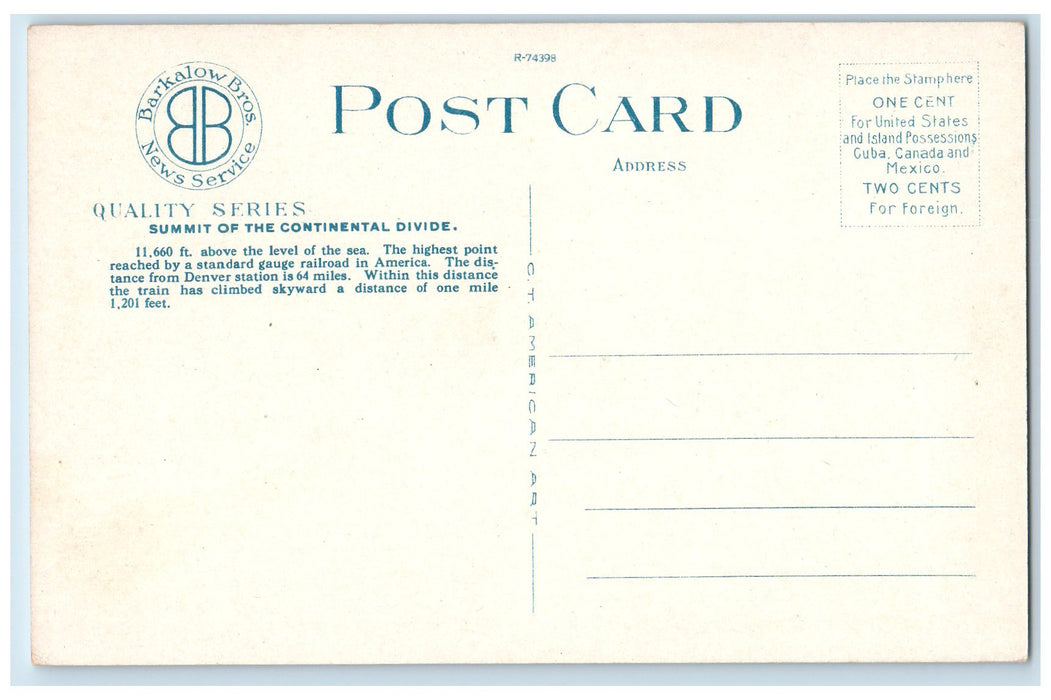 c1950 Summit Continental Divide Denver Salt Lake Rail Road Colorado CO Postcard