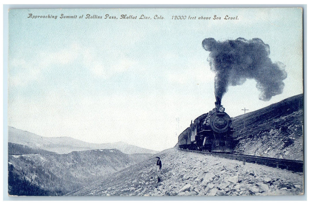 c1950 Approaching Summit Rollin Pass Smokestack Moffat Line Colorado CO Postcard