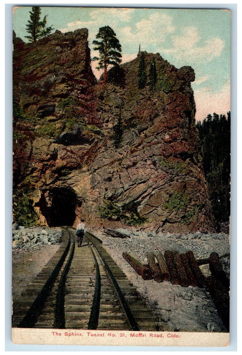 c1920 The Sphinx Tunnel No. 31 Railroad Cliff Moffat Road Colorado CO Postcard