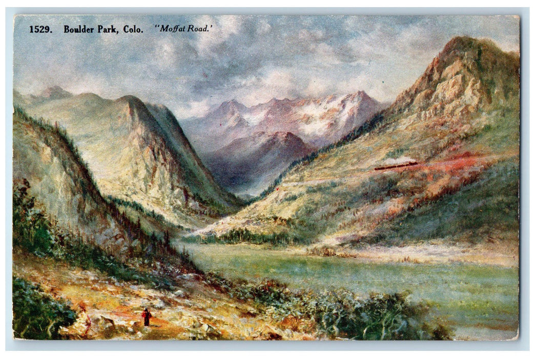 c1950 Boulder Park Mountains Train Smokestacks Moffat Road Colorado CO Postcard
