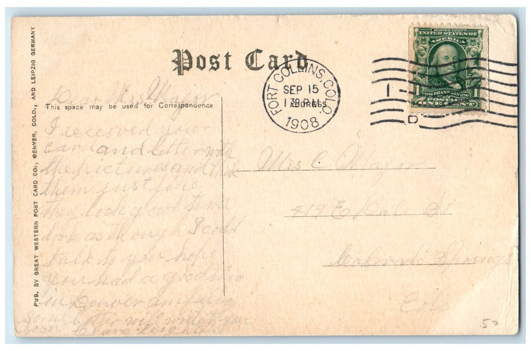 1908 Grand Lake Boat Grove Mountains Stony Side Moffat Road Colorado CO Postcard