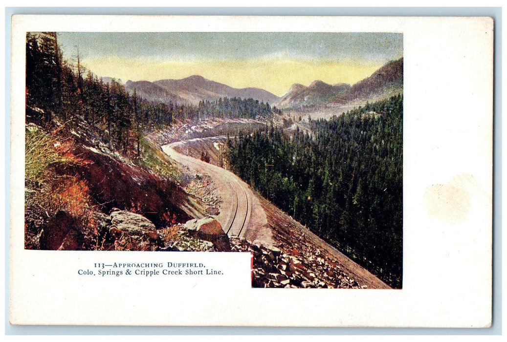 c1905 Approaching Duffield Railroad Hills Cripple Creek Short Line CO Postcard