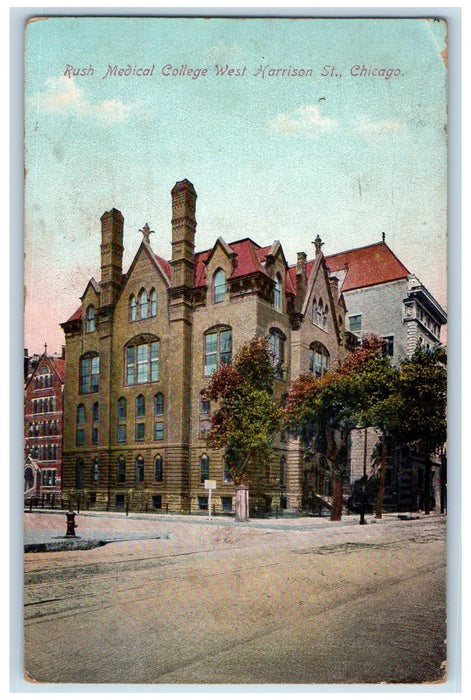 1909 Rush Medical College Exterior West Harrison St. Chicago IL Posted Postcard