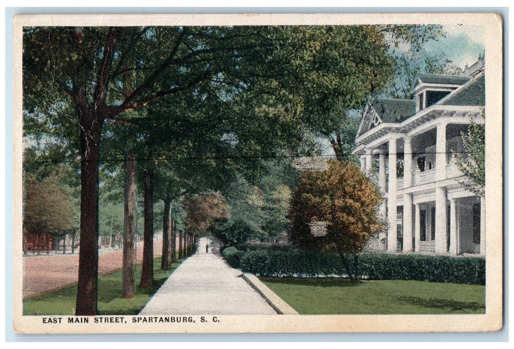 1918 East Main Street Scene Spartanburg South Carolina SC Posted Trees Postcard