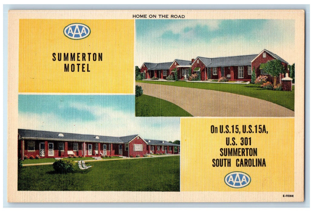 c1940's Summer Motel Roadside Home On The Road Summerton SC Unposted Postcard
