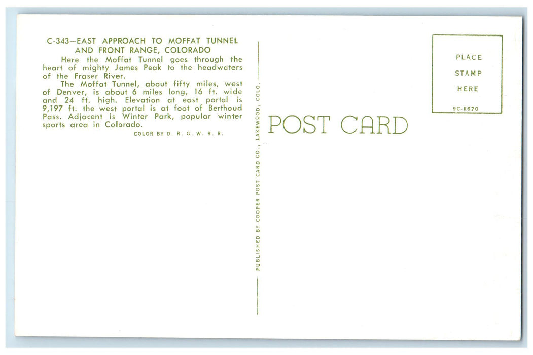 c1950 East Approach Front Range Moffat Tunnel View Railroad Colorado CO Postcard
