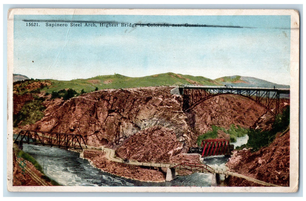1905 Steel Arch Highest Bridge In Colorado Railroad Road Gunnison CO Postcard