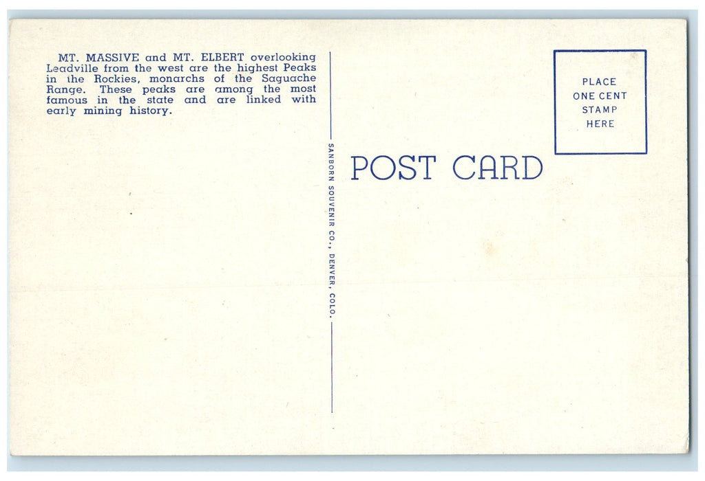 c1950's Mount Massive Grove Railroad Valley Leadville Colorado CO Postcard