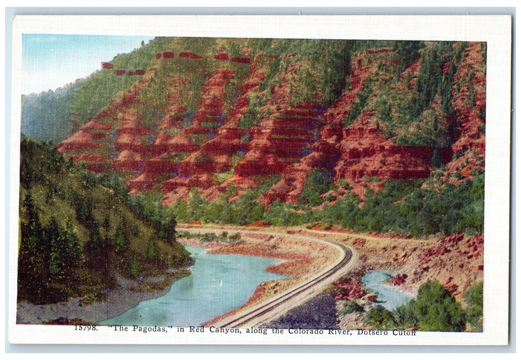 c1940 The Pagoda's Red Canyon Colorado River Dotsero Cutoff Railroad CO Postcard