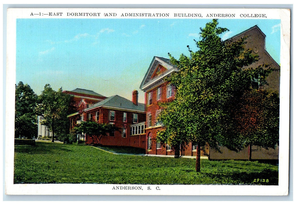 c1920s East Dormitory And Administration Building Anderson Colllege SC Postcard
