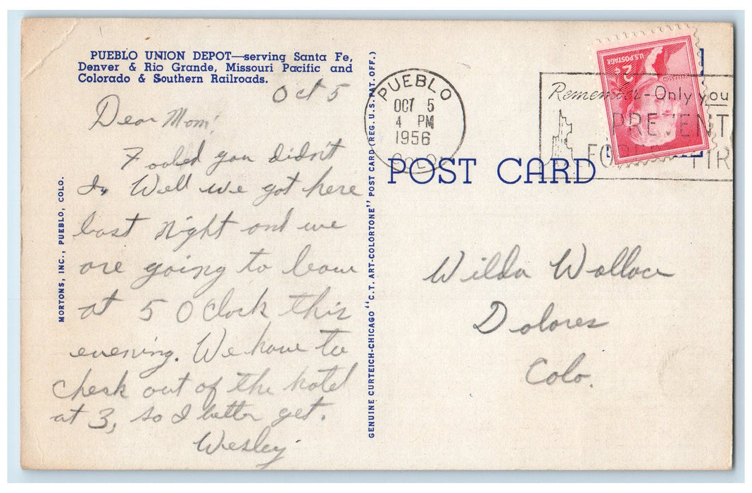 1956 Pueblo Union Depot Train Railroad Yard Building Pueblo Colorado CO Postcard