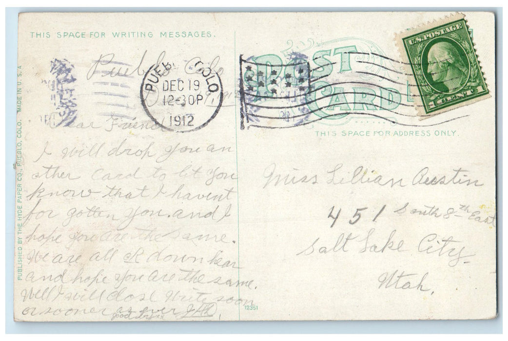 1912 Union Depot Track View Passengers Railroad Cart Pueblo Colorado CO Postcard