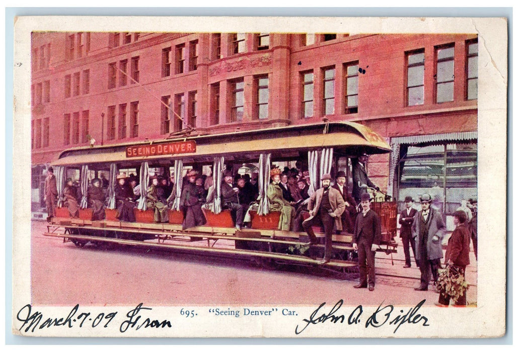 1909 Seeing Denver Car Tourist Passenger Trolley Denver Colorado CO Postcard