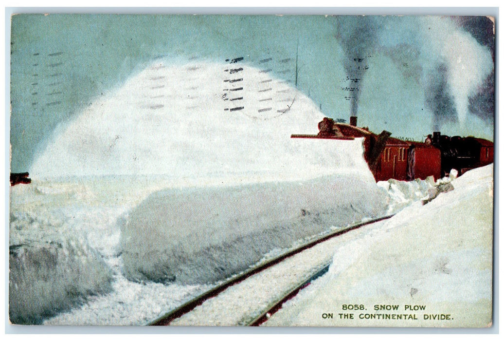 1910 Denver Snow Plow Smokestacks The Continental Divide Colorado CO Postcard