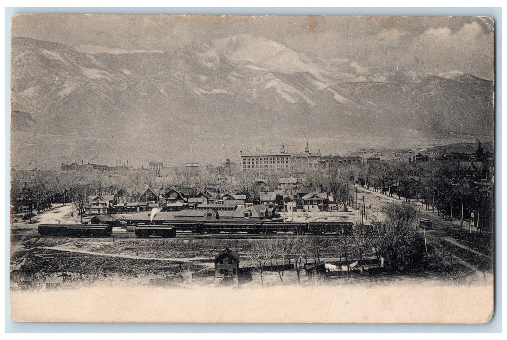 1911 Colorado Springs Depot Winter Over View Train Station Railroad CO Postcard