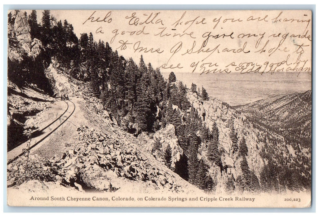 1907 South Cheyenne Canon Cripple Creek  Railway Colorado Springs CO Postcard