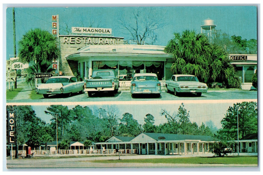 c1960's The Magnolia Restaurant And Motel Cars Hardeeville SC Posted Postcard