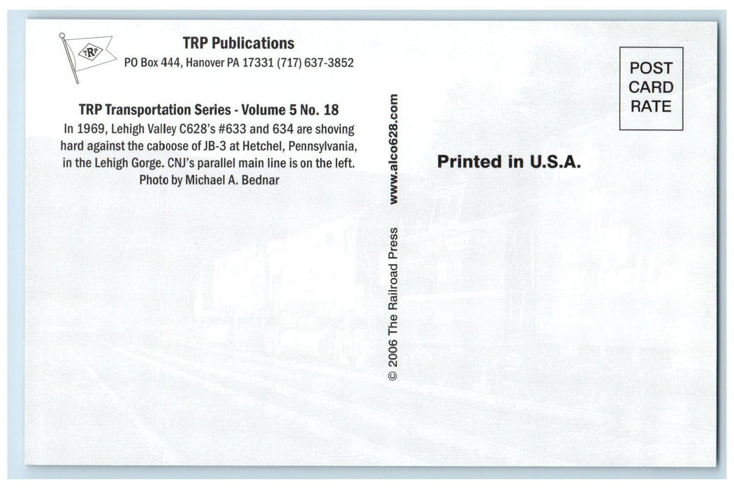 c1950 TRP Transportation Volume 5 No.18 1969 Lehigh Valley C628's Train Postcard