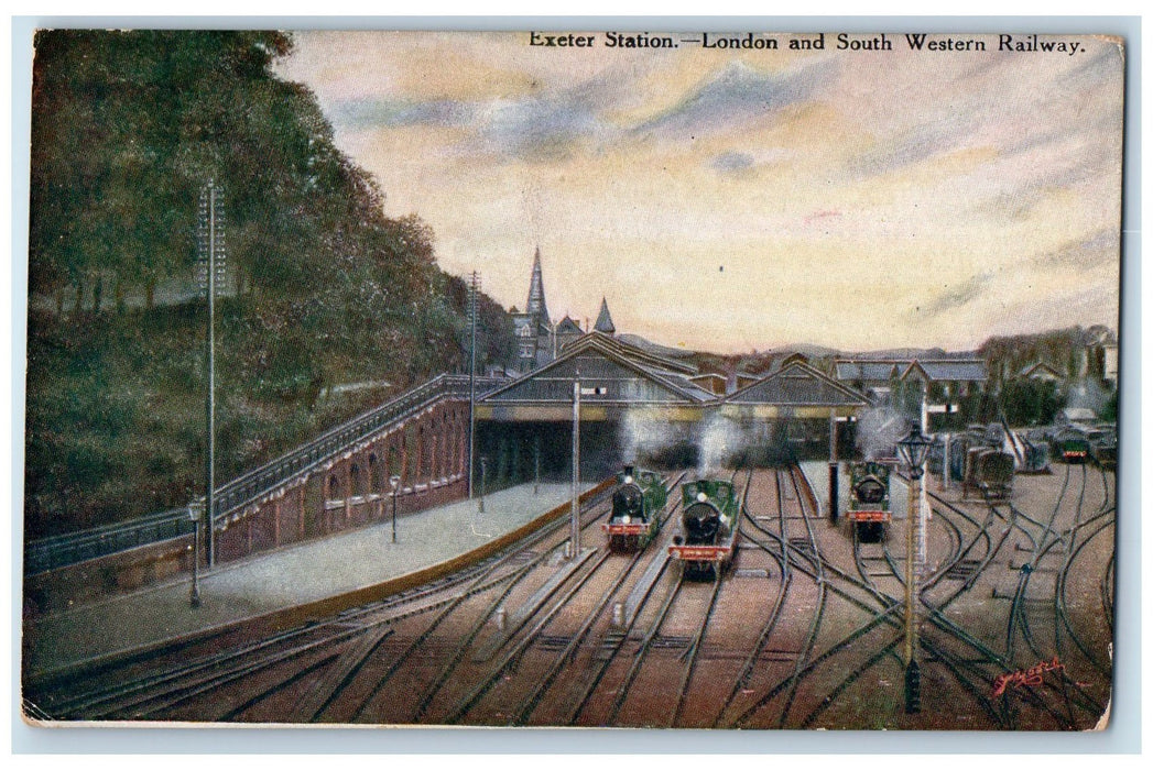 c1950's Exeter Station London & South Western Railway View Depot Train Postcard