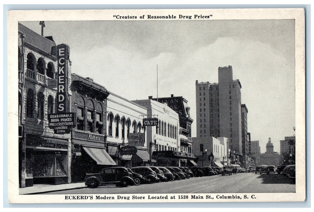 c1940's Eckerd's Modern Drug Store Located At 1530 Main St. Columbia SC Postcard