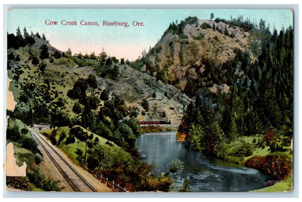 c1950's Cow Creek Canon Railroad Train Hills Grove Roseburg Oregon OR Postcard